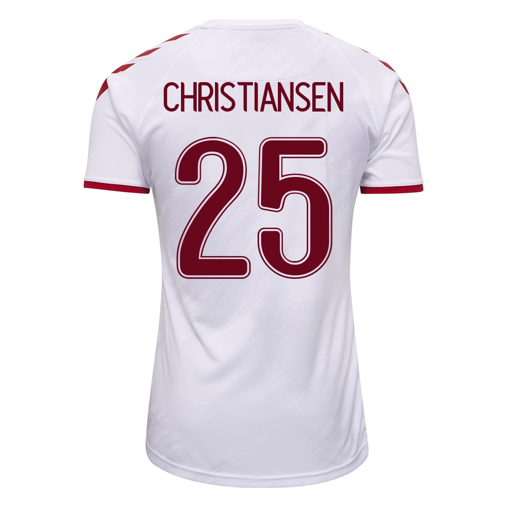 Női Dán labdarúgó-válogatott Anders Christiansen #25 Idegenbeli Fehér 2021 Mez Póló Ing