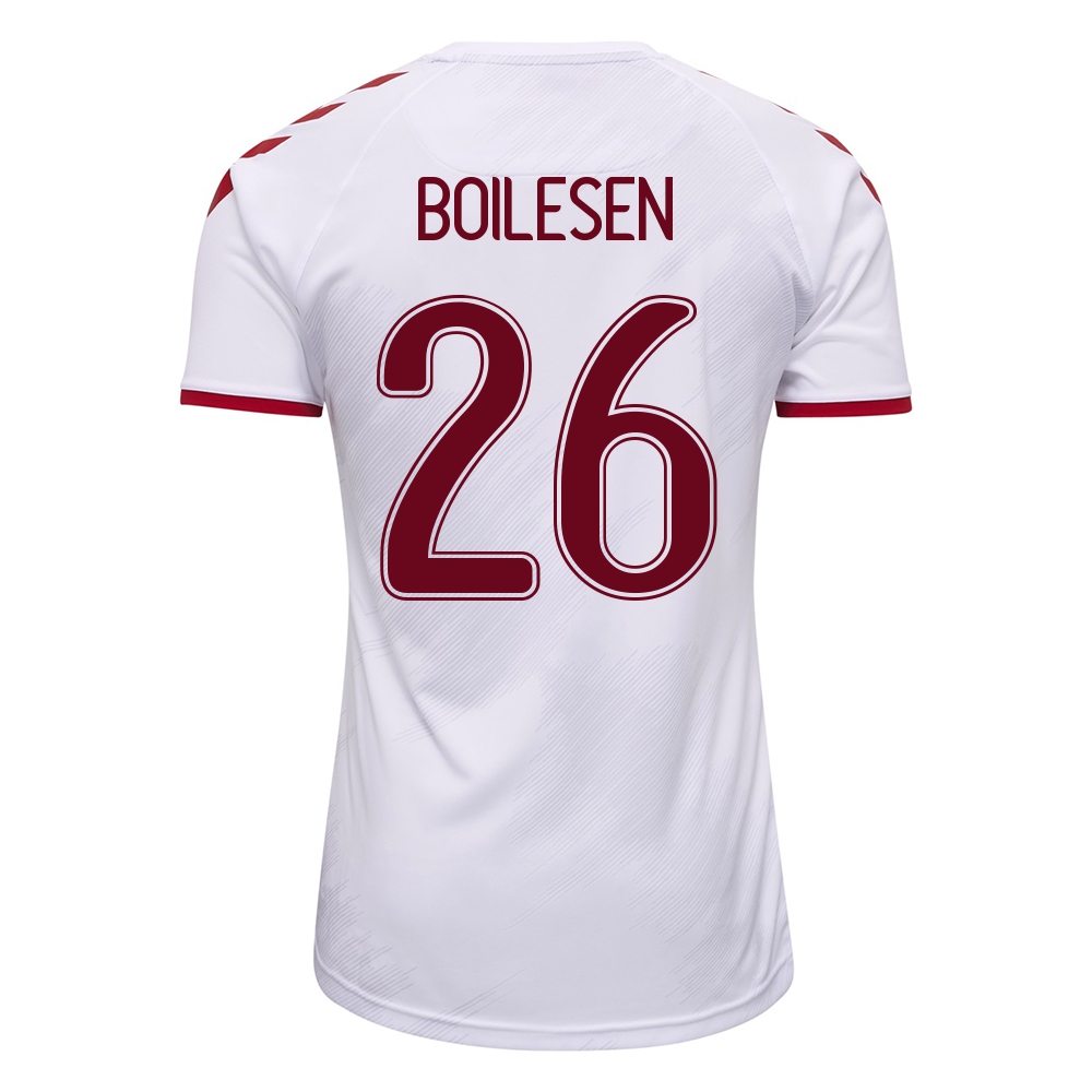 Női Dán labdarúgó-válogatott Nicolai Boilesen #26 Idegenbeli Fehér 2021 Mez Póló Ing