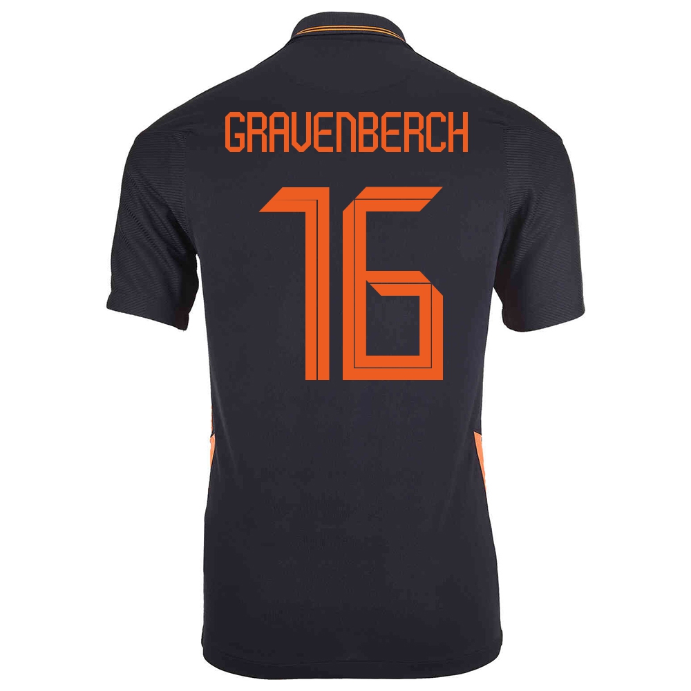 Női Holland labdarúgó-válogatott Ryan Gravenberch #16 Idegenbeli Fekete 2021 Mez Póló Ing