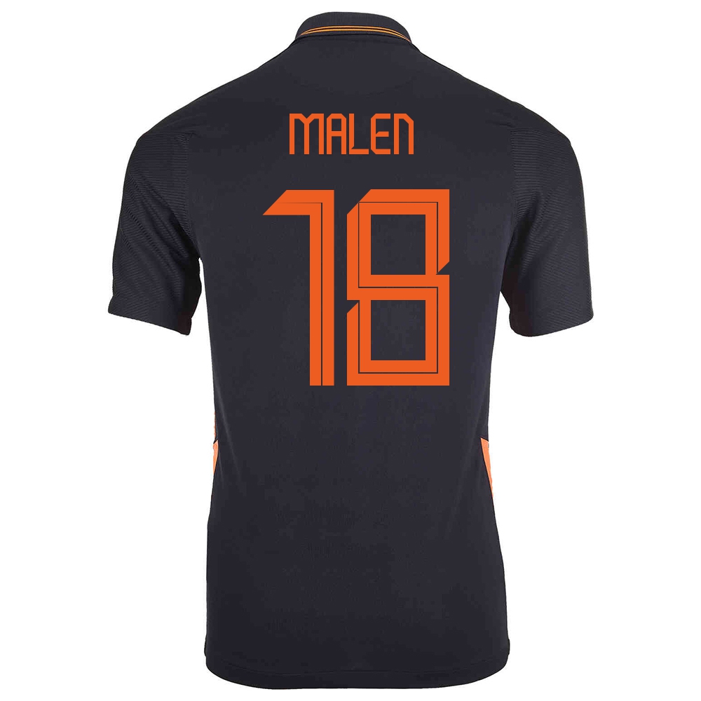 Női Holland labdarúgó-válogatott Donyell Malen #18 Idegenbeli Fekete 2021 Mez Póló Ing
