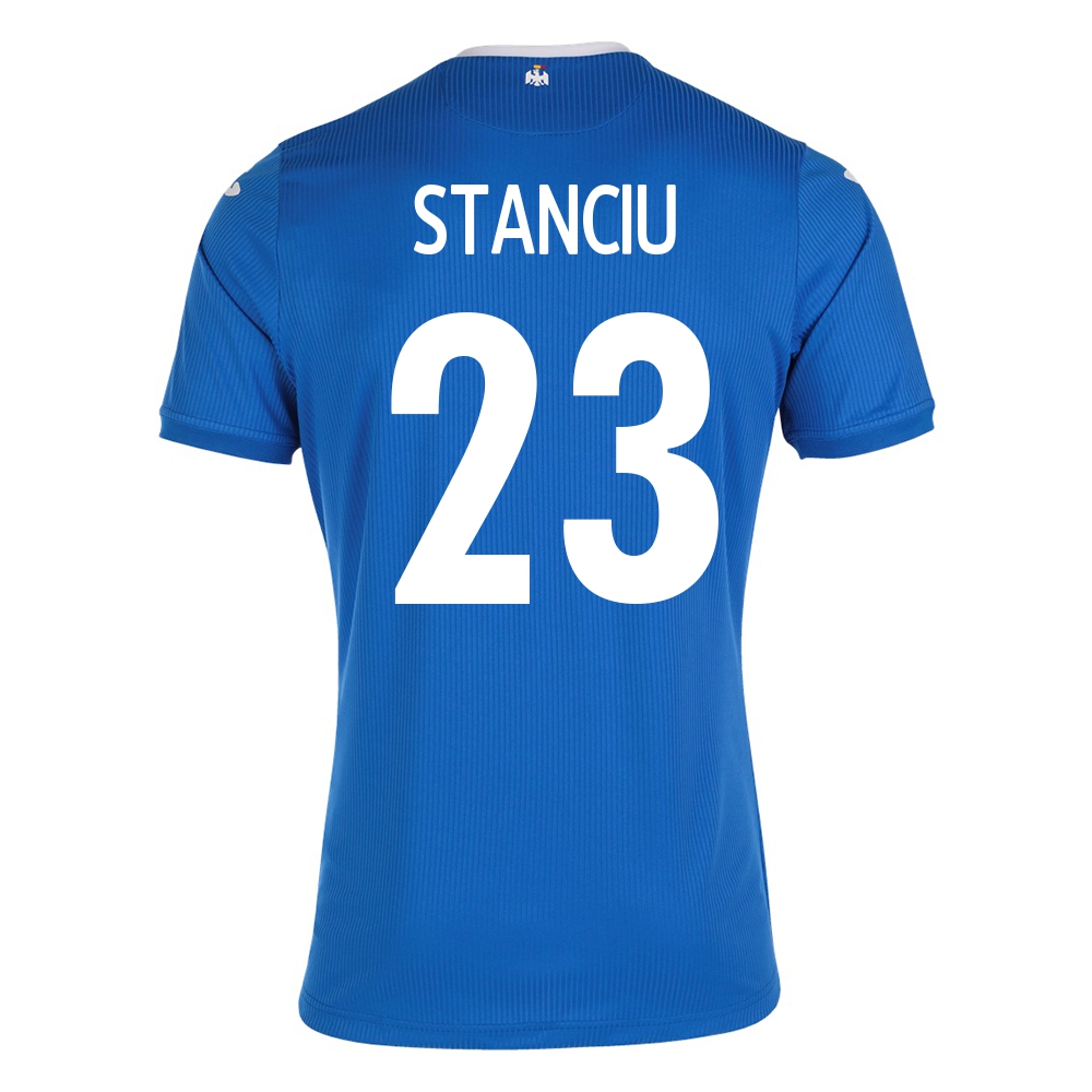 Női Román labdarúgó-válogatott Nicolae Stanciu #23 Idegenbeli Kék 2021 Mez Póló Ing