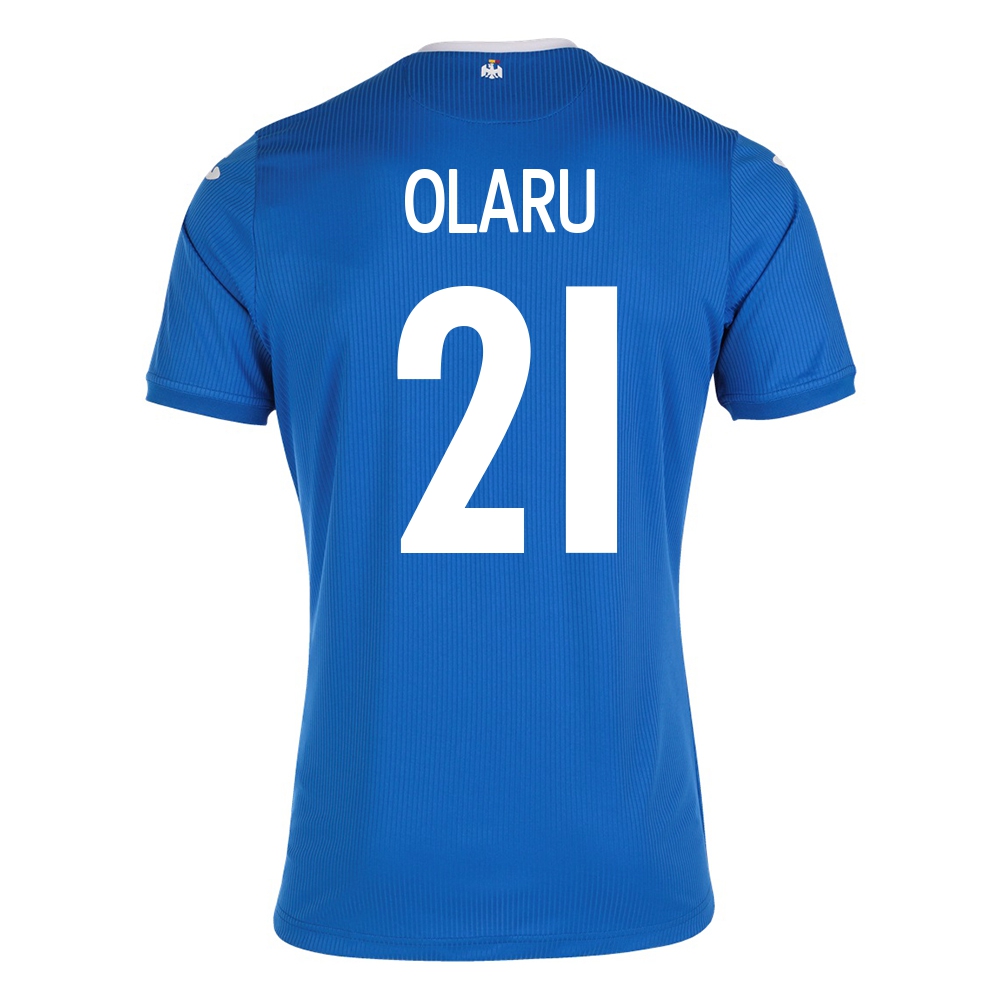 Női Román labdarúgó-válogatott Darius Olaru #21 Idegenbeli Kék 2021 Mez Póló Ing