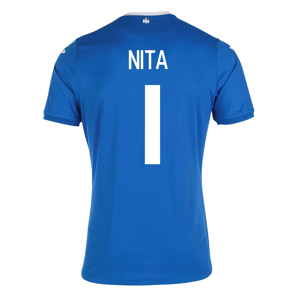 Női Román labdarúgó-válogatott Florin Nita #1 Idegenbeli Kék 2021 Mez Póló Ing