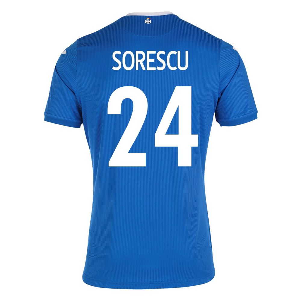Női Román labdarúgó-válogatott Deian Sorescu #24 Idegenbeli Kék 2021 Mez Póló Ing