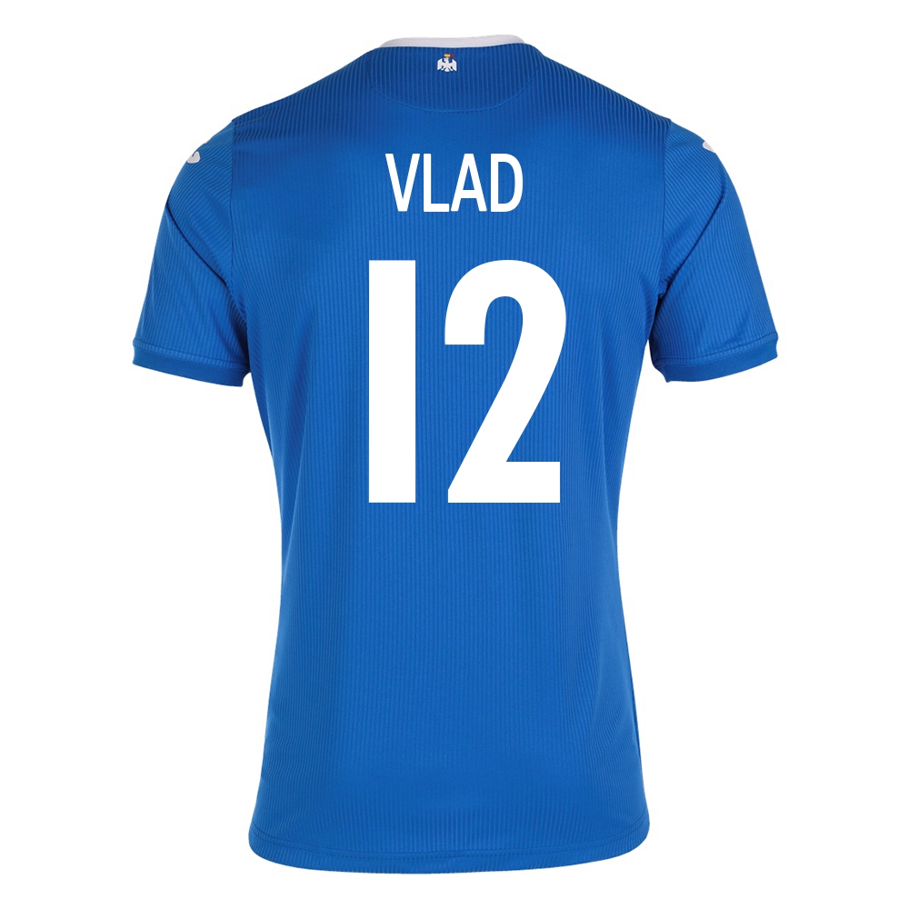 Női Román labdarúgó-válogatott Andrei Vlad #12 Idegenbeli Kék 2021 Mez Póló Ing