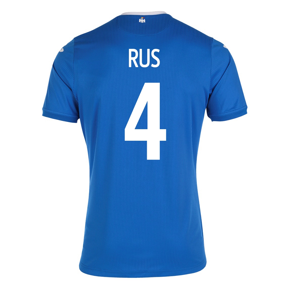 Női Román labdarúgó-válogatott Adrian Rus #4 Idegenbeli Kék 2021 Mez Póló Ing
