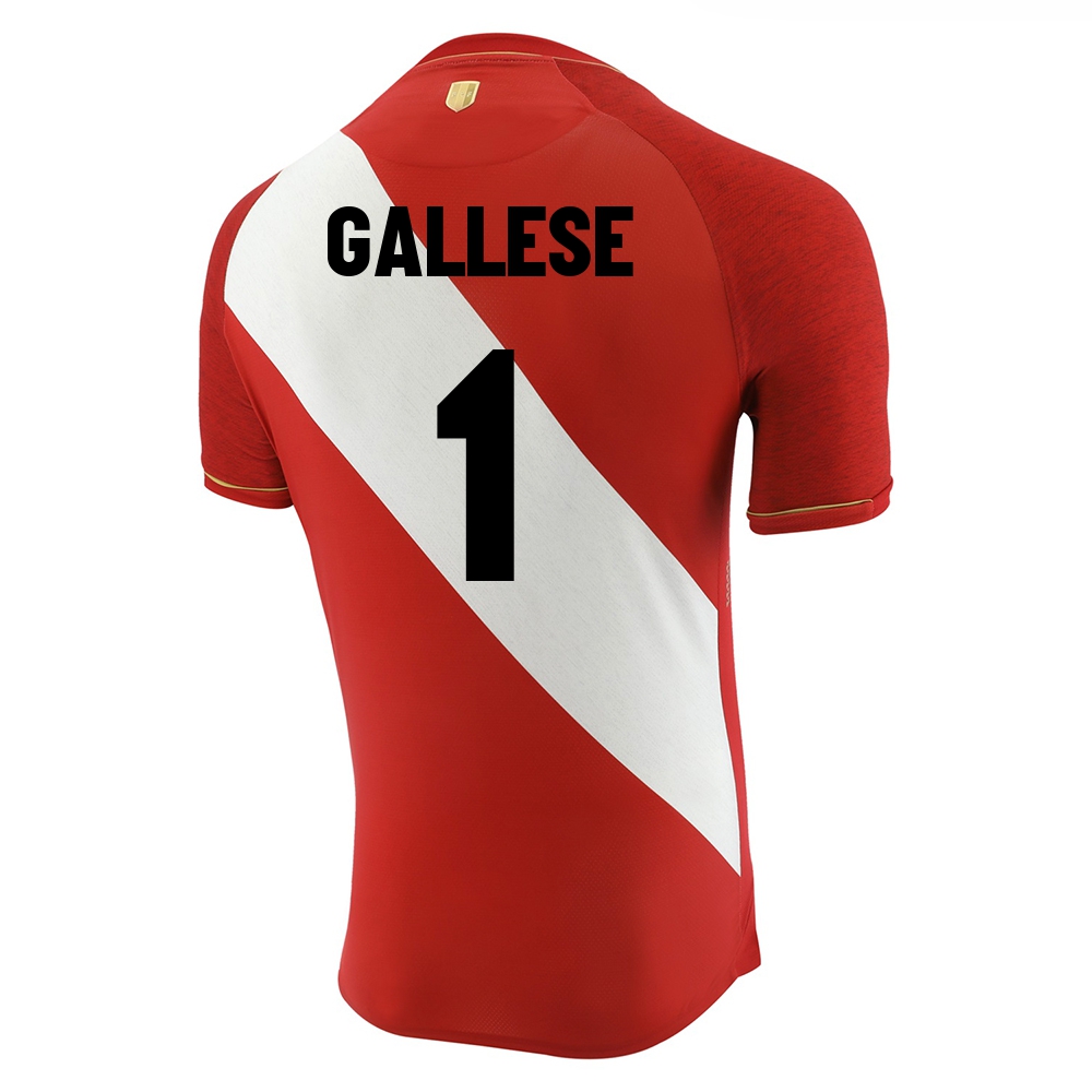 Női Perui labdarúgó-válogatott Pedro Gallese #1 Idegenbeli Piros fehér 2021 Mez Póló Ing