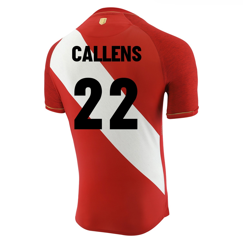 Női Perui labdarúgó-válogatott Alexander Callens #22 Idegenbeli Piros fehér 2021 Mez Póló Ing
