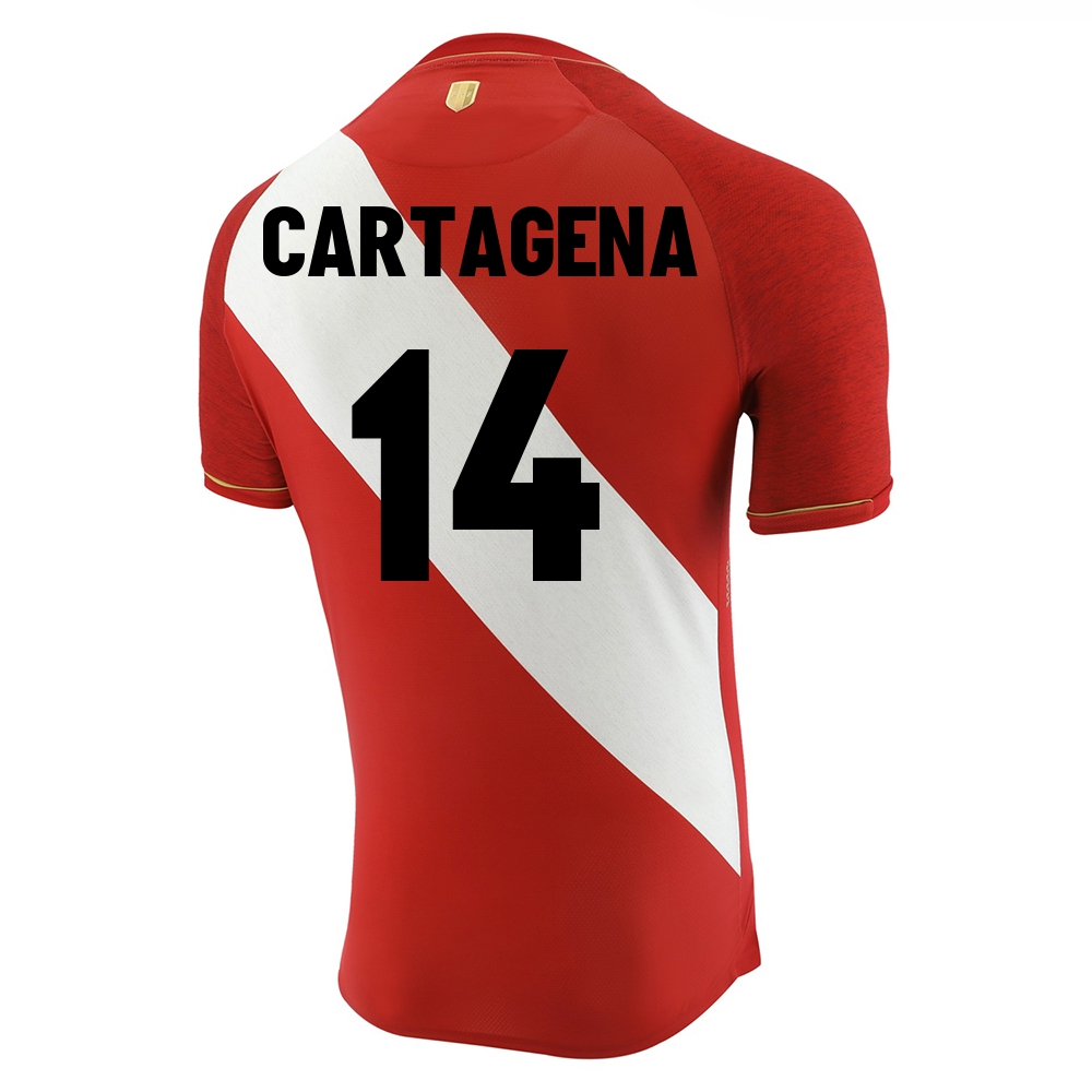 Női Perui labdarúgó-válogatott Wilder Cartagena #14 Idegenbeli Piros fehér 2021 Mez Póló Ing
