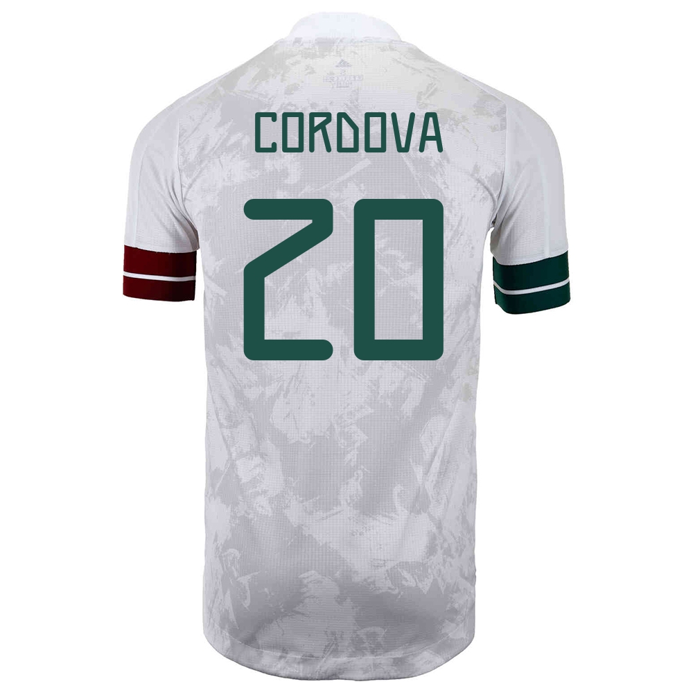 Női Mexikói labdarúgó-válogatott Sebastian Cordova #20 Idegenbeli Fehér fekete 2021 Mez Póló Ing