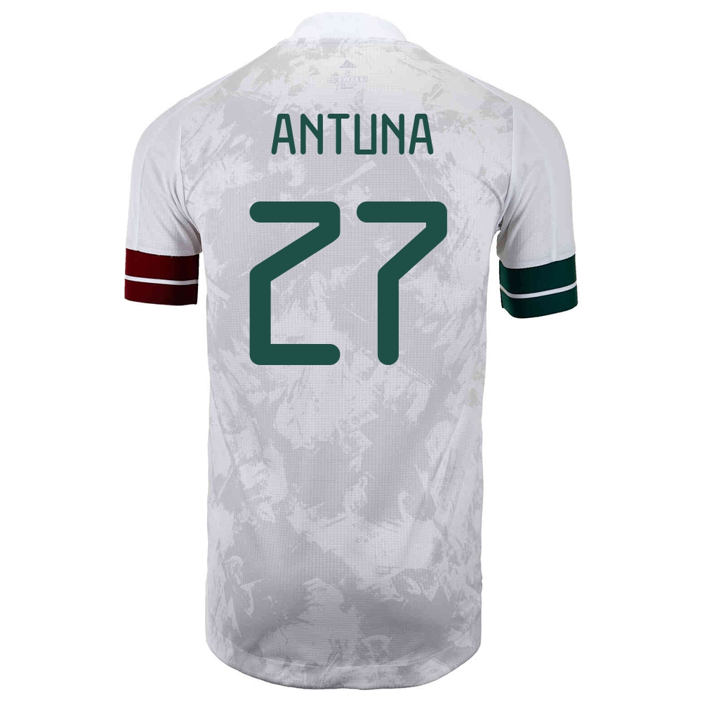 Női Mexikói labdarúgó-válogatott Uriel Antuna #27 Idegenbeli Fehér fekete 2021 Mez Póló Ing