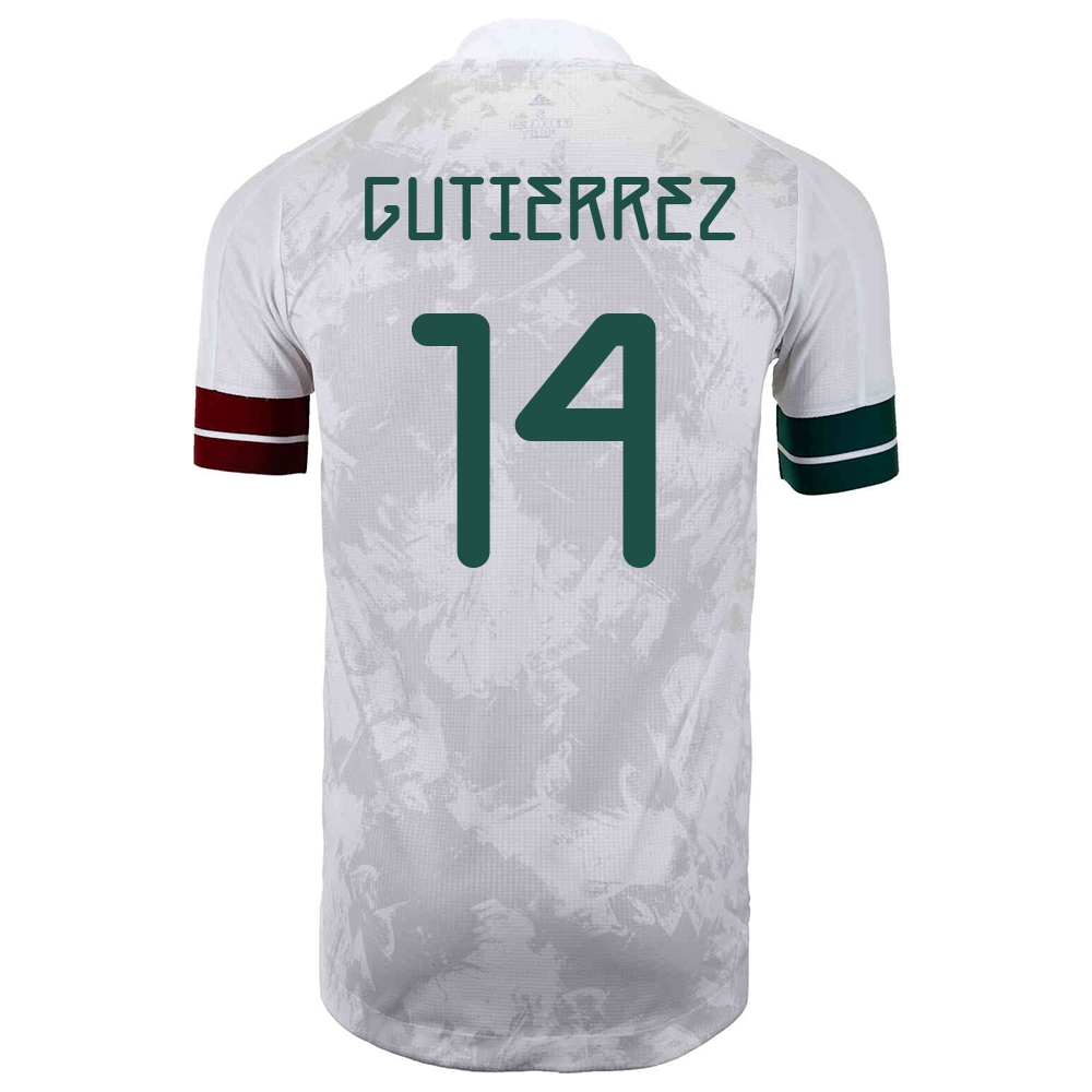 Női Mexikói labdarúgó-válogatott Erick Gutierrez #14 Idegenbeli Fehér fekete 2021 Mez Póló Ing
