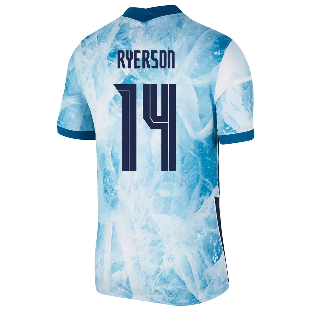 Női Norvég labdarúgó-válogatott Julian Ryerson #14 Idegenbeli Világoskék 2021 Mez Póló Ing