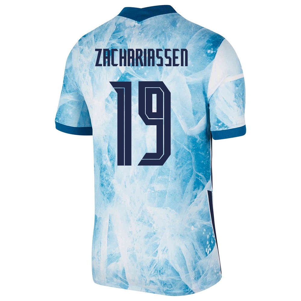 Férfi Norvég labdarúgó-válogatott Kristoffer Zachariassen #19 Idegenbeli Világoskék 2021 Mez Póló Ing