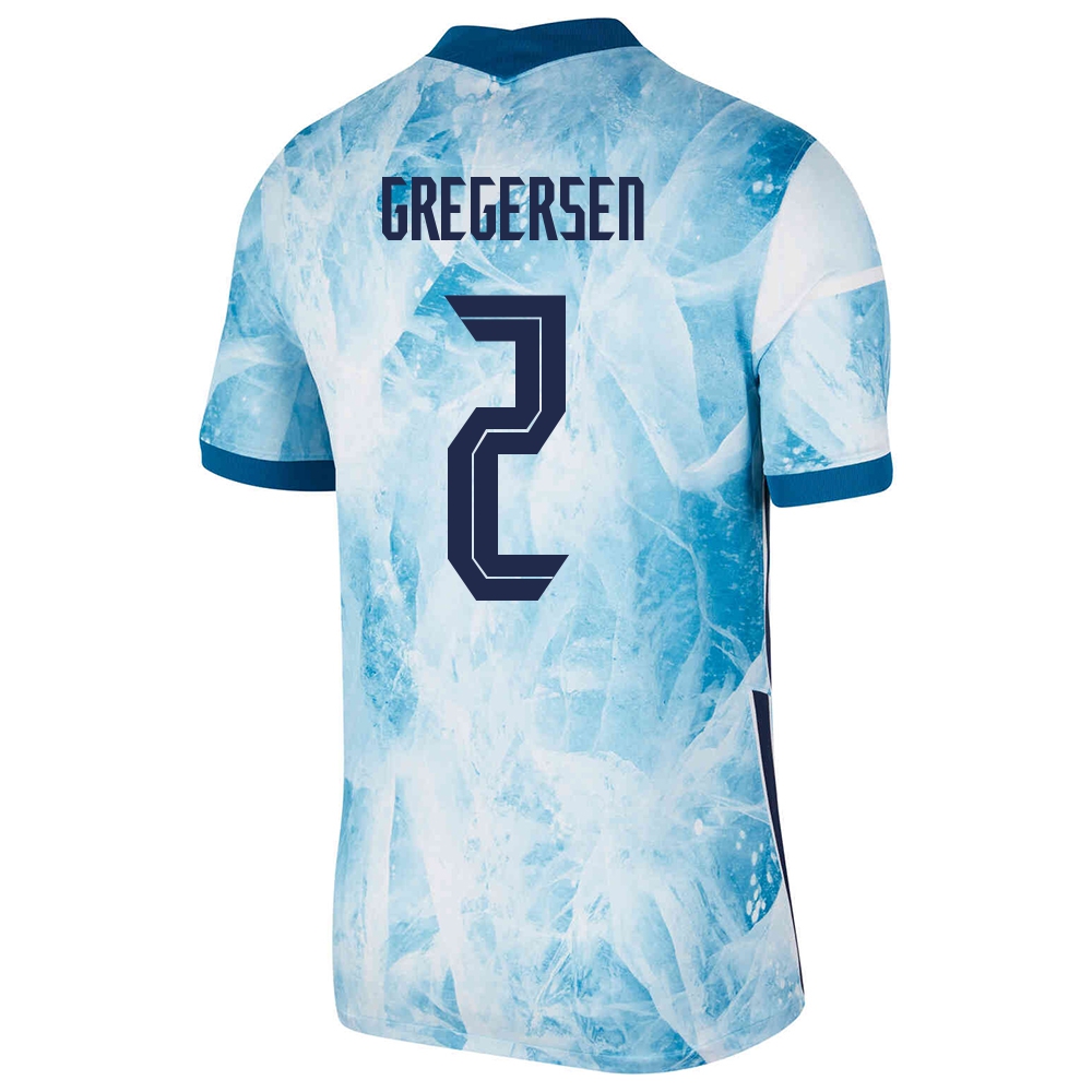 Női Norvég labdarúgó-válogatott Stian Gregersen #2 Idegenbeli Világoskék 2021 Mez Póló Ing