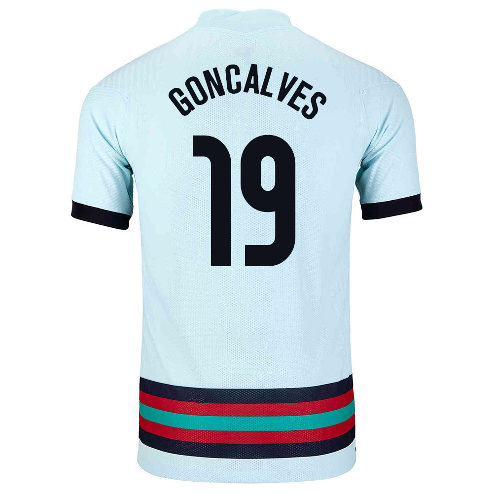 Női Portugál labdarúgó-válogatott Pedro Goncalves #19 Idegenbeli Világoskék 2021 Mez Póló Ing