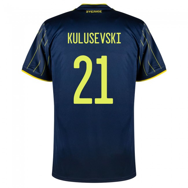 Női Svéd labdarúgó-válogatott Dejan Kulusevski #21 Idegenbeli Sötétkék 2021 Mez Póló Ing