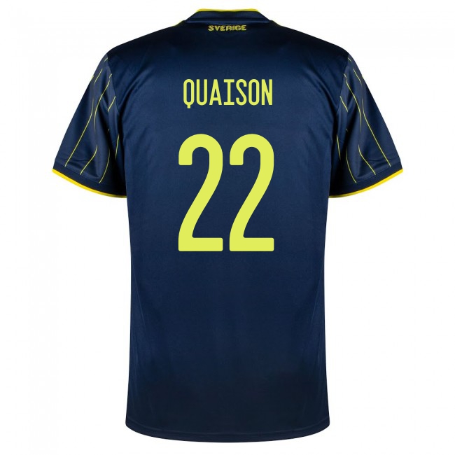Női Svéd labdarúgó-válogatott Robin Quaison #22 Idegenbeli Sötétkék 2021 Mez Póló Ing