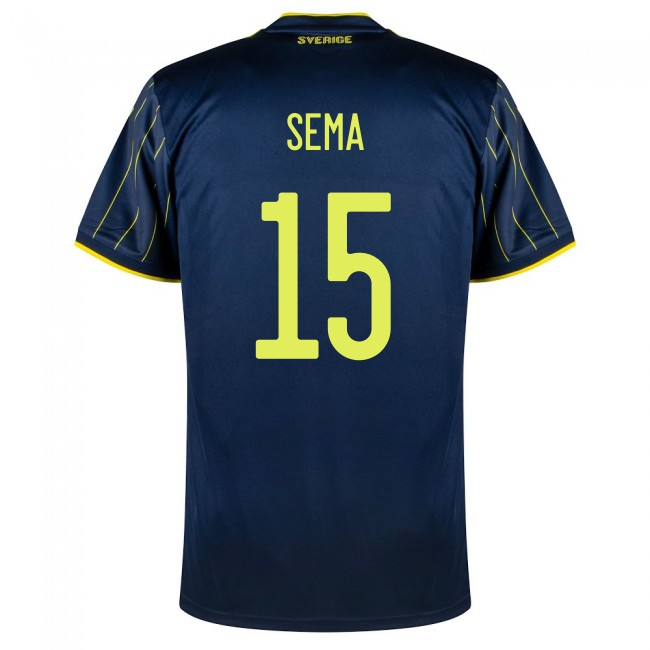 Női Svéd labdarúgó-válogatott Ken Sema #15 Idegenbeli Sötétkék 2021 Mez Póló Ing