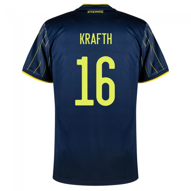 Női Svéd labdarúgó-válogatott Emil Krafth #16 Idegenbeli Sötétkék 2021 Mez Póló Ing