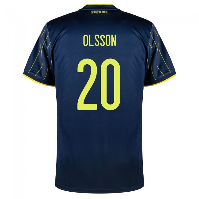 Női Svéd labdarúgó-válogatott Kristoffer Olsson #20 Idegenbeli Sötétkék 2021 Mez Póló Ing