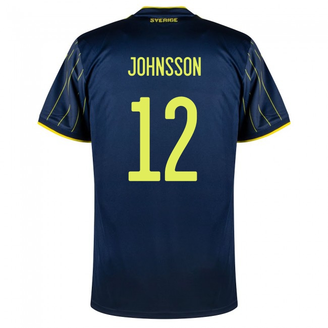 Női Svéd labdarúgó-válogatott Karl-Johan Johnsson #12 Idegenbeli Sötétkék 2021 Mez Póló Ing