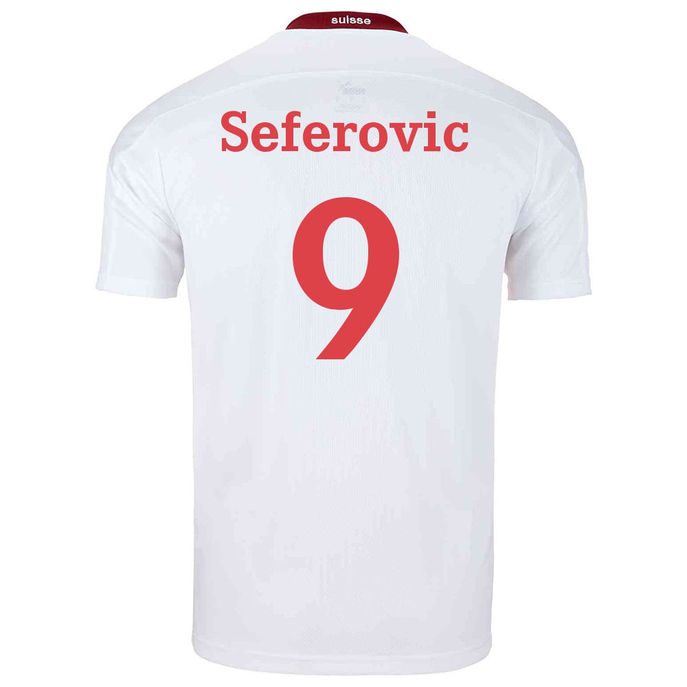 Női Svájci labdarúgó-válogatott Haris Seferovic #9 Idegenbeli Fehér 2021 Mez Póló Ing