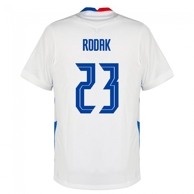 Női Szlovák labdarúgó-válogatott Marek Rodak #23 Idegenbeli Fehér 2021 Mez Póló Ing
