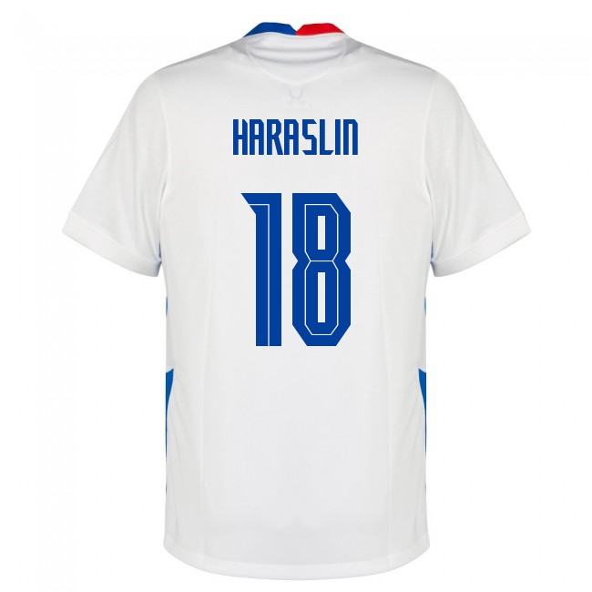 Női Szlovák labdarúgó-válogatott Lukas Haraslin #18 Idegenbeli Fehér 2021 Mez Póló Ing