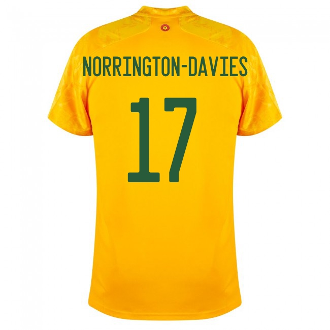 Női Walesi labdarúgó-válogatott Rhys Norrington-Davies #17 Idegenbeli Sárga 2021 Mez Póló Ing