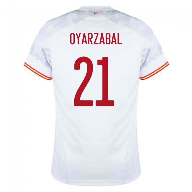 Férfi Spanyol labdarúgó-válogatott Mikel Oyarzabal #21 Idegenbeli Fehér 2021 Mez Póló Ing