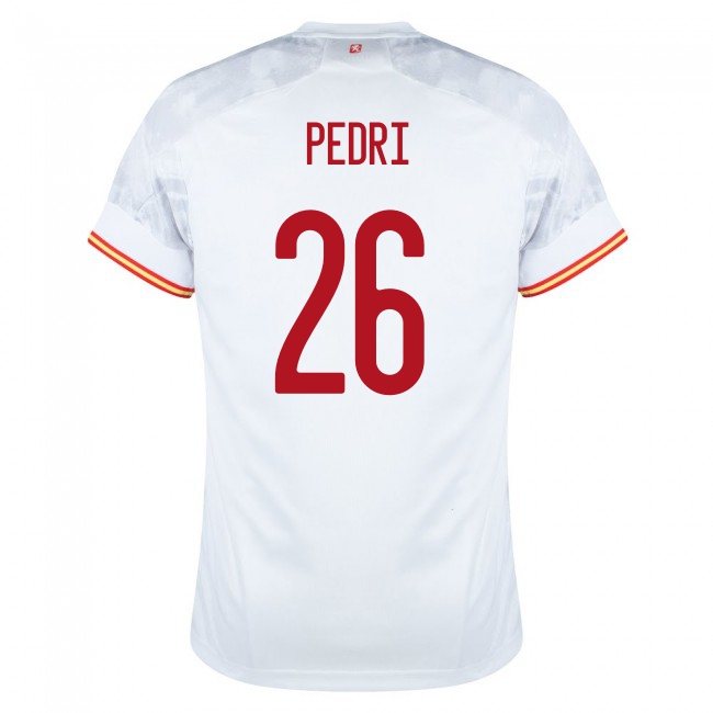Női Spanyol labdarúgó-válogatott Pedri #26 Idegenbeli Fehér 2021 Mez Póló Ing