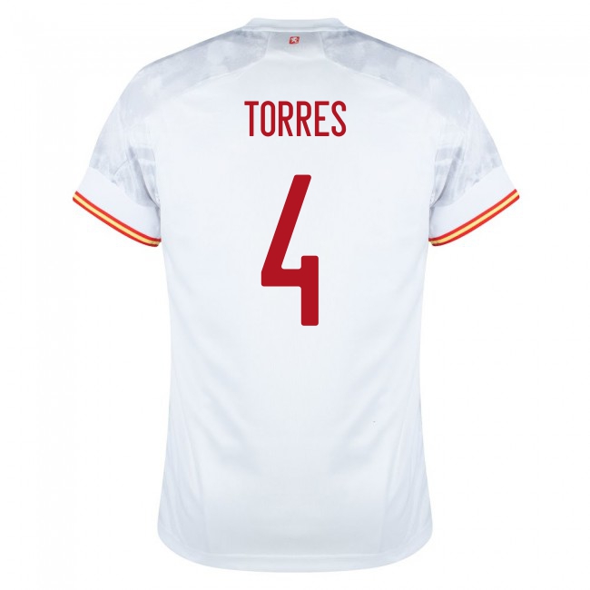 Női Spanyol labdarúgó-válogatott Pau Torres #4 Idegenbeli Fehér 2021 Mez Póló Ing