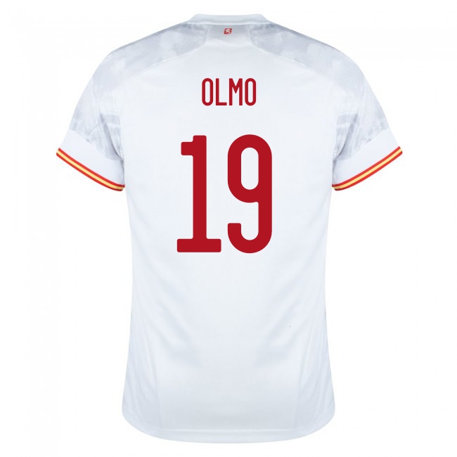 Férfi Spanyol labdarúgó-válogatott Dani Olmo #19 Idegenbeli Fehér 2021 Mez Póló Ing