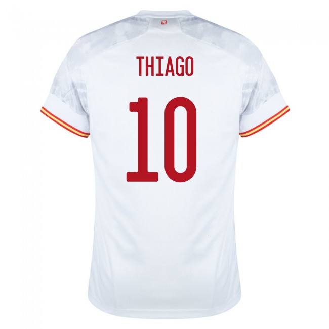 Női Spanyol labdarúgó-válogatott Thiago #10 Idegenbeli Fehér 2021 Mez Póló Ing