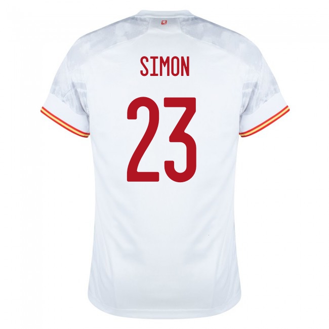 Női Spanyol labdarúgó-válogatott Unai Simon #23 Idegenbeli Fehér 2021 Mez Póló Ing