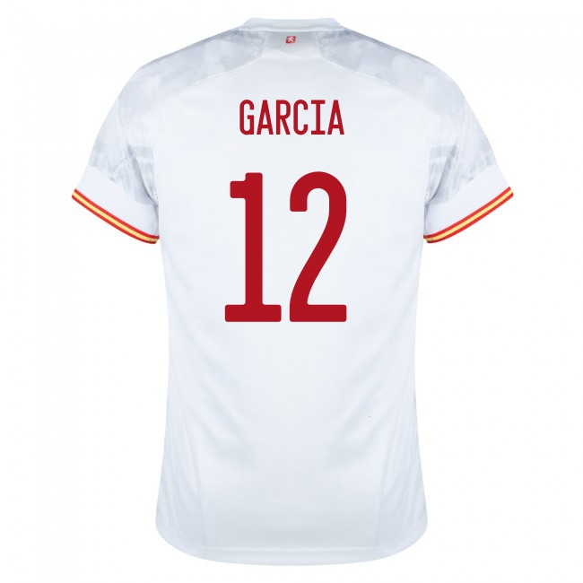 Férfi Spanyol labdarúgó-válogatott Eric Garcia #12 Idegenbeli Fehér 2021 Mez Póló Ing