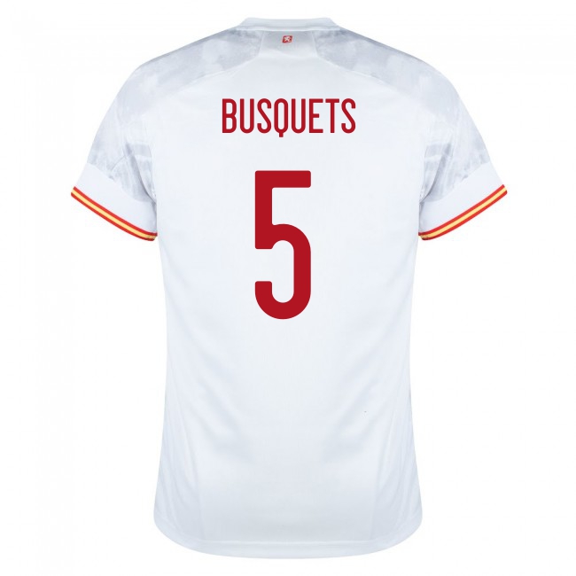 Női Spanyol labdarúgó-válogatott Sergio Busquets #5 Idegenbeli Fehér 2021 Mez Póló Ing