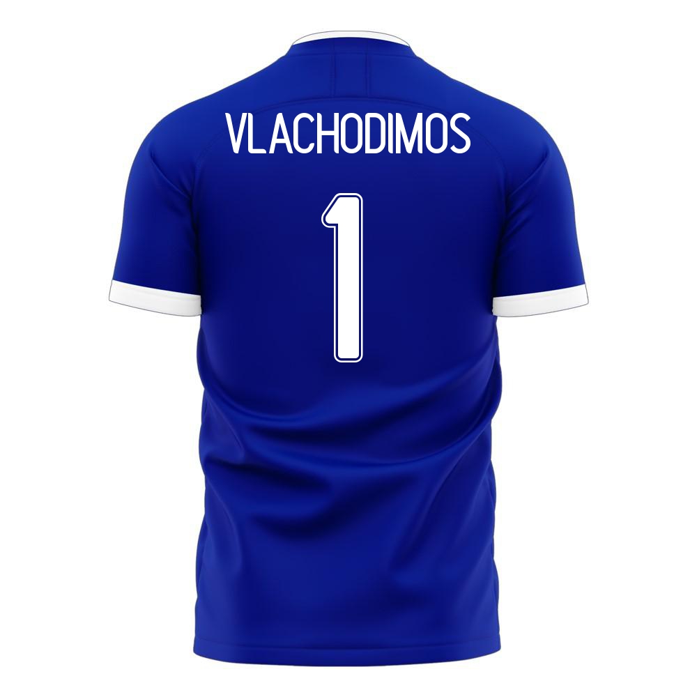 Női Görög labdarúgó-válogatott Odysseas Vlachodimos #1 Idegenbeli Kék 2021 Mez Póló Ing