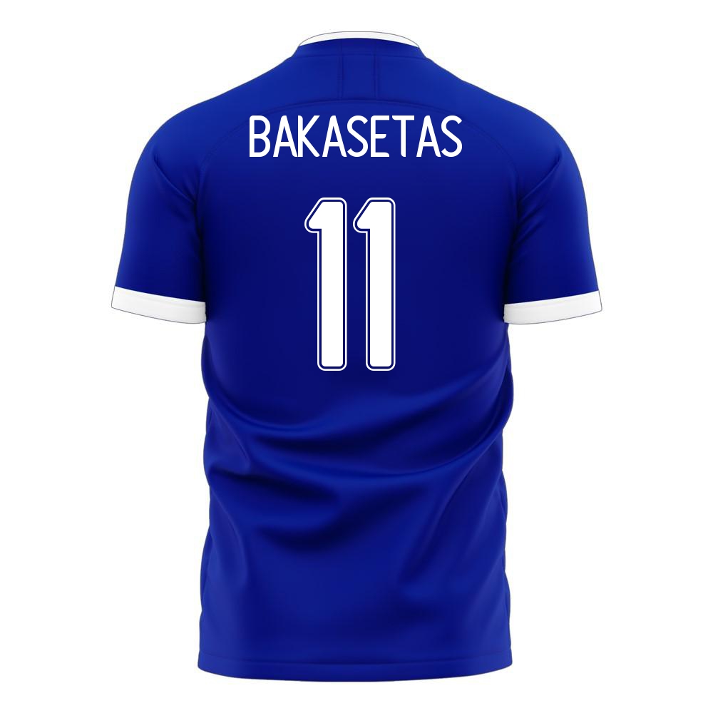 Női Görög labdarúgó-válogatott Anastasios Bakasetas #11 Idegenbeli Kék 2021 Mez Póló Ing
