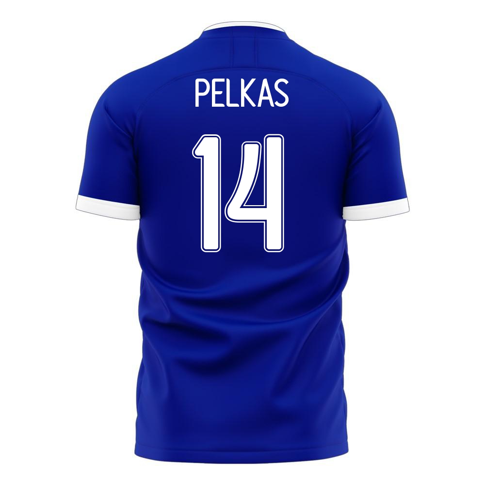 Női Görög labdarúgó-válogatott Dimitrios Pelkas #14 Idegenbeli Kék 2021 Mez Póló Ing