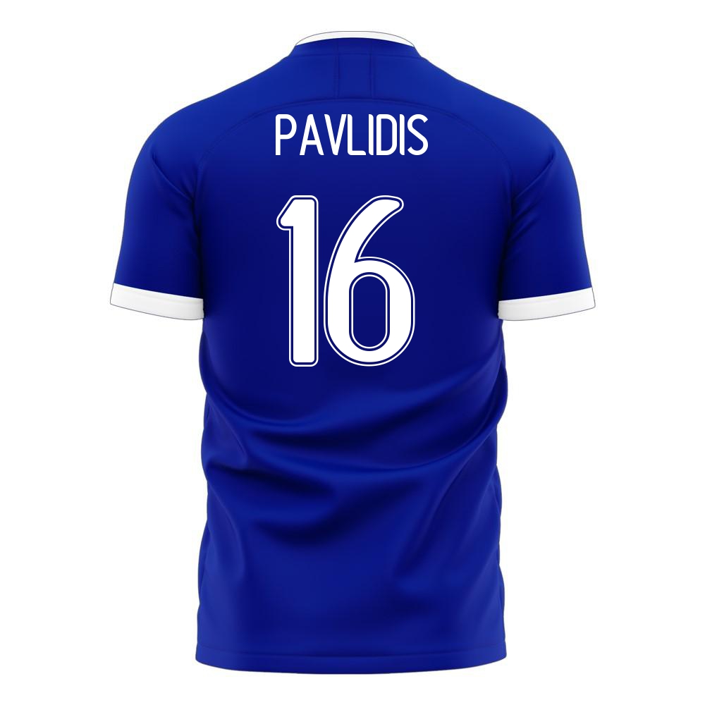 Női Görög labdarúgó-válogatott Vangelis Pavlidis #16 Idegenbeli Kék 2021 Mez Póló Ing