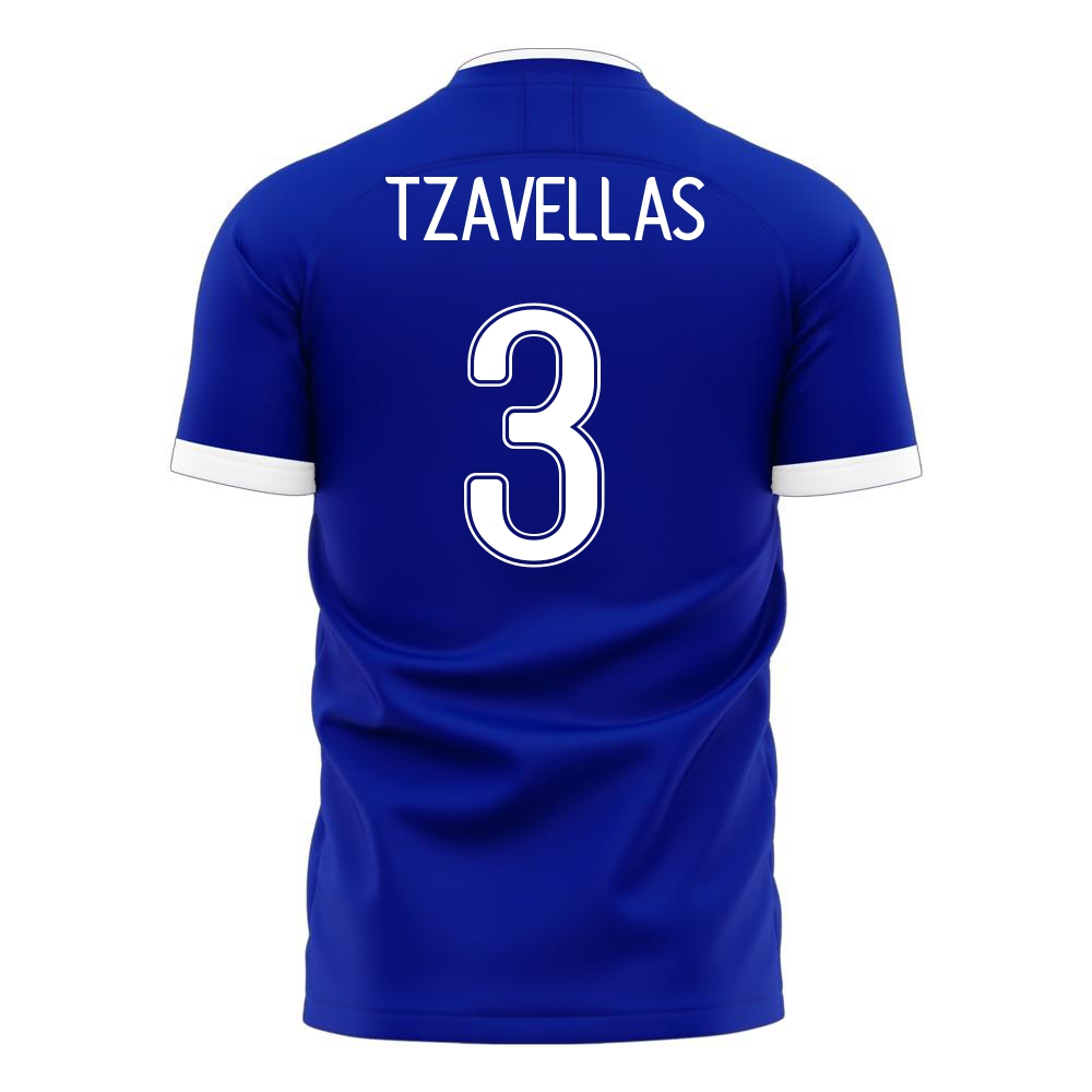Női Görög labdarúgó-válogatott Georgios Tzavellas #3 Idegenbeli Kék 2021 Mez Póló Ing
