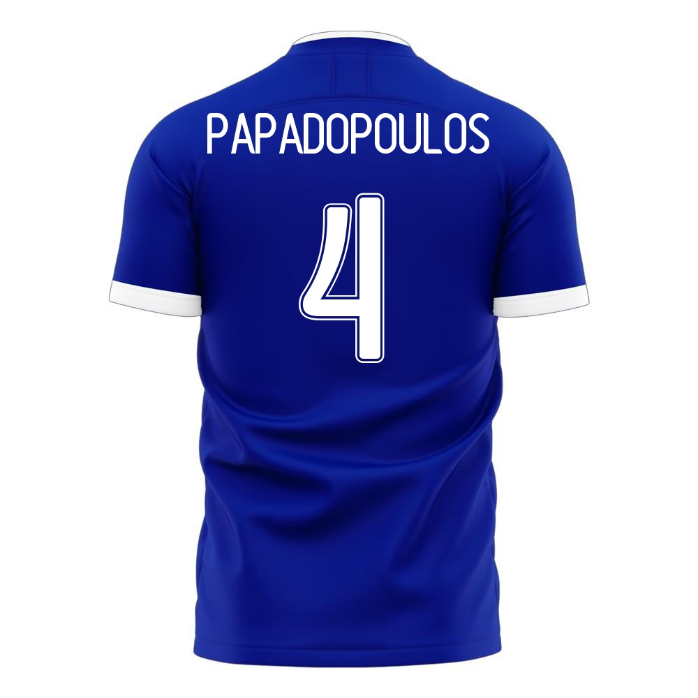 Férfi Görög labdarúgó-válogatott Kyriakos Papadopoulos #4 Idegenbeli Kék 2021 Mez Póló Ing