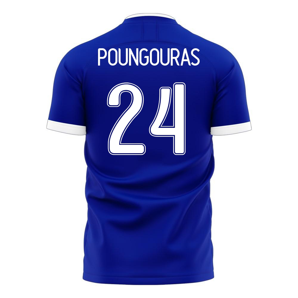 Női Görög labdarúgó-válogatott Achilleas Poungouras #24 Idegenbeli Kék 2021 Mez Póló Ing
