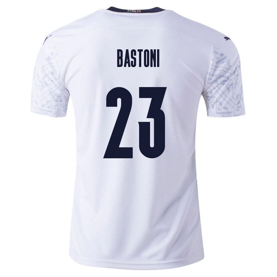 Férfi Olasz labdarúgó-válogatott Alessandro Bastoni #23 Idegenbeli Fehér 2021 Mez Póló Ing