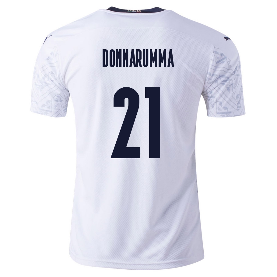 Férfi Olasz labdarúgó-válogatott Gianluigi Donnarumma #21 Idegenbeli Fehér 2021 Mez Póló Ing