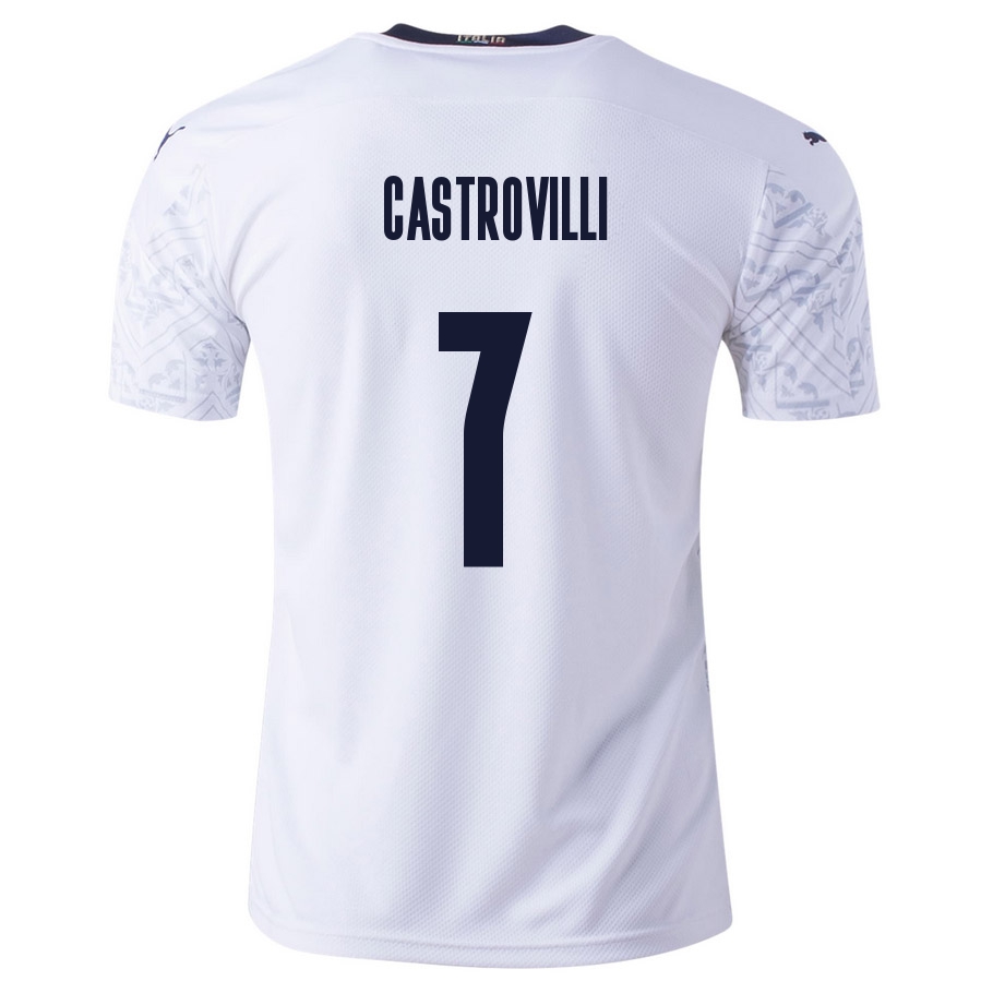Női Olasz labdarúgó-válogatott Gaetano Castrovilli #7 Idegenbeli Fehér 2021 Mez Póló Ing