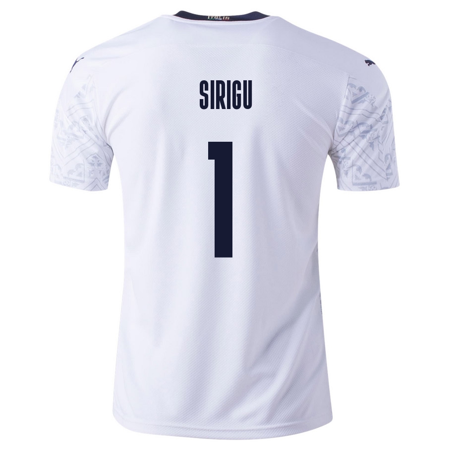 Női Olasz labdarúgó-válogatott Salvatore Sirigu #1 Idegenbeli Fehér 2021 Mez Póló Ing