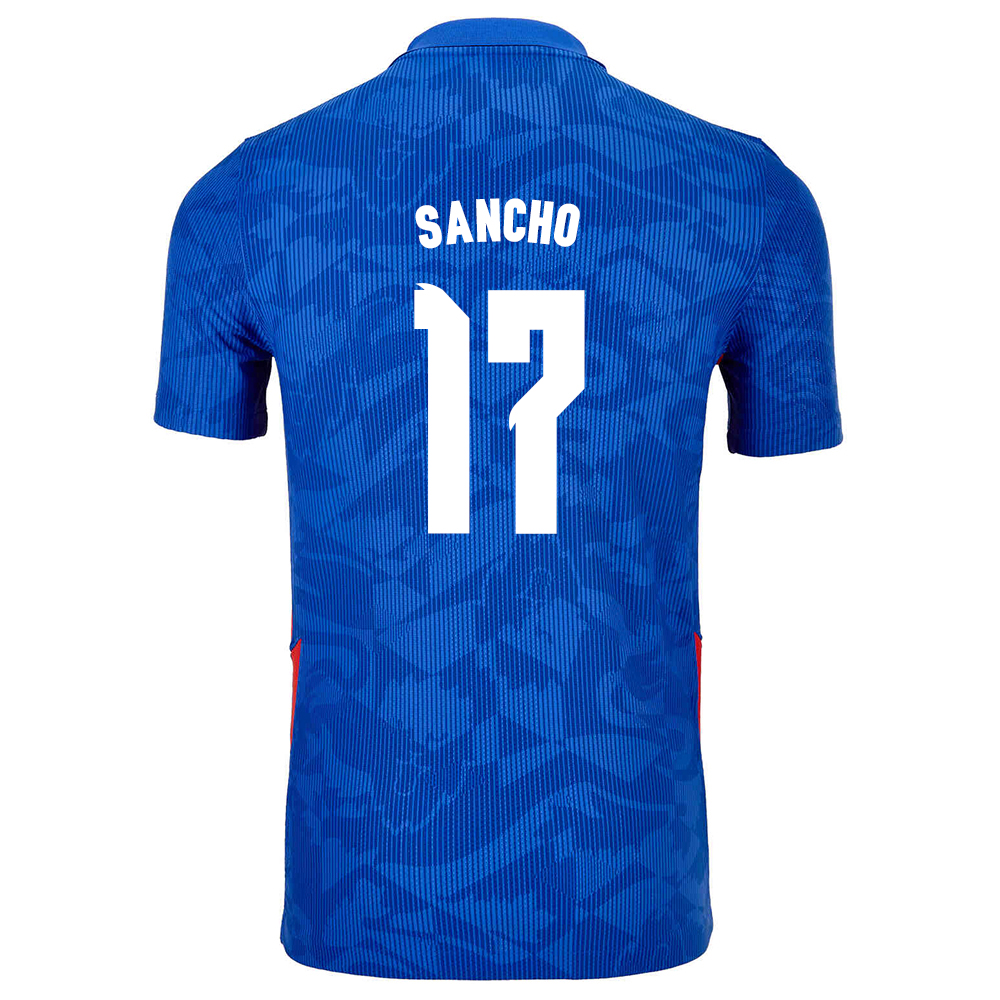 Női Angol labdarúgó-válogatott Jadon Sancho #17 Idegenbeli Kék 2021 Mez Póló Ing